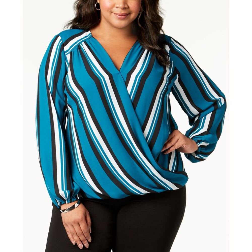 Plus Size Striped Surplice Top